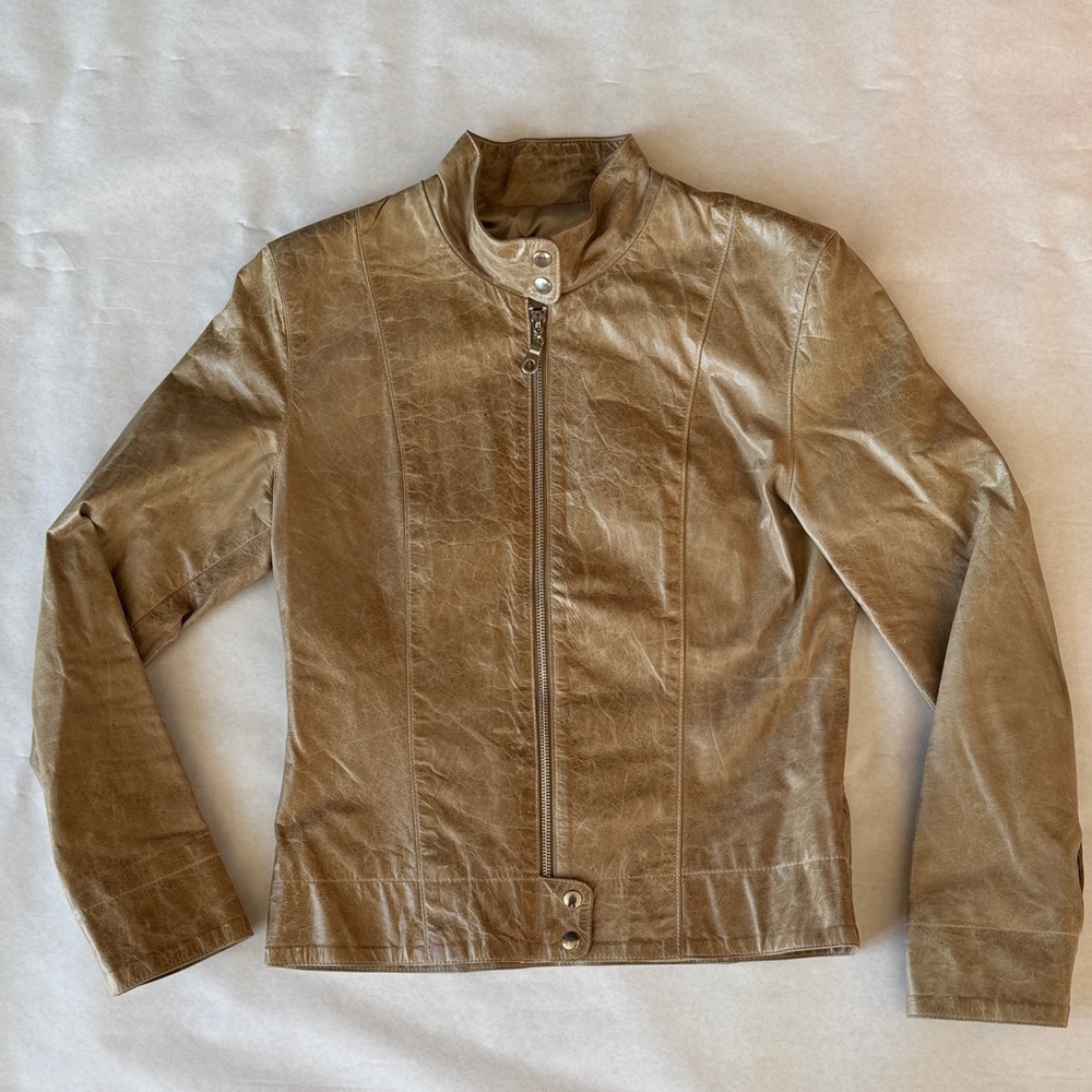 Cache Women’s Tan/Light Brown Lamb Leather Jacket. Made in USA.